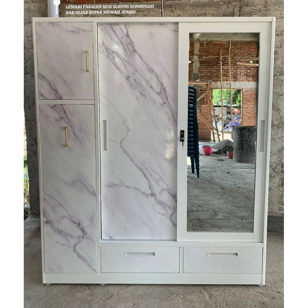 Lemari pakaian besi 1,6 mtr ada rak hijab/lemari baju besi/lemari jilbab/lemari besi/lemari hijab/le