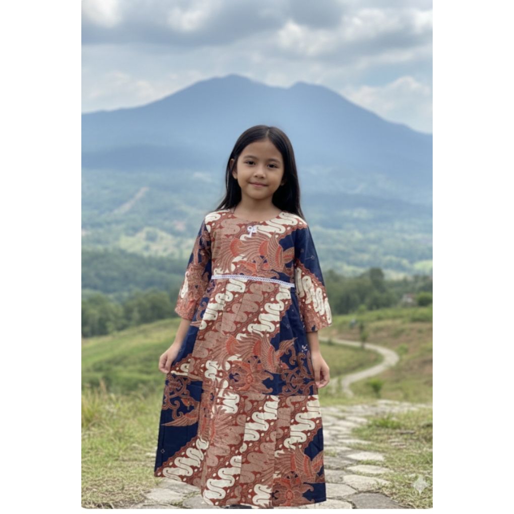 gamis batik anak perempuan baju batik anak muslim anak usia 3-7 tahun