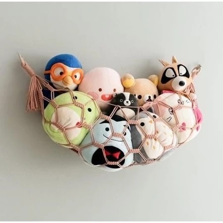 Rak dinding macrame 01-gantungan tempat boneka-macrame tatakan boneka-jala coklat