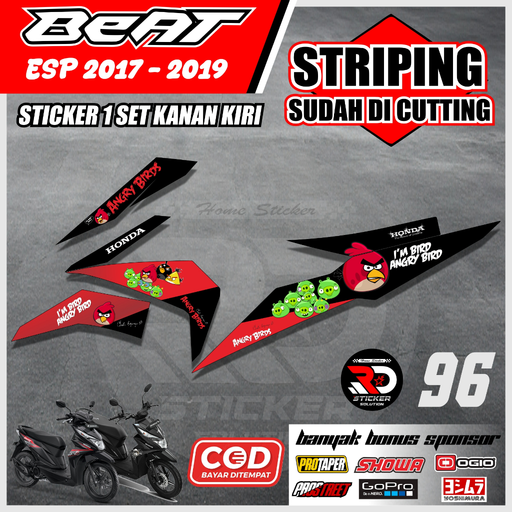 ( RD STICKER ) STRIPING HONDA BEAT ESP / STREET 2017 - 2019 CODE 96 MOTIF ANGRY BIRDS STICKER SUDAH 