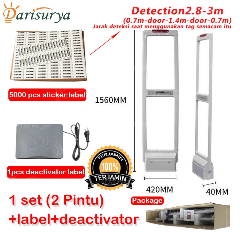 Dual Pintu Paket Alarm Supermarket Kosmetik Anti Pencurian Master AM , 5000 pcs label & pemati, skin