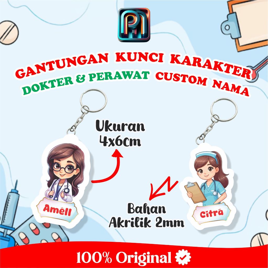 Gantungan Kunci Akrilik Dokter & Perawat | Souvenir Akrilik Custom Nama  | Bisa Request Nama.