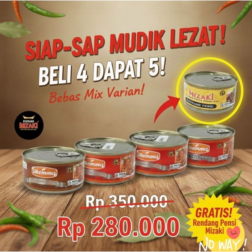 Rendang Daging Sapi Kaleng Dendeng Balado Kaleng  Mizaki 250 gr