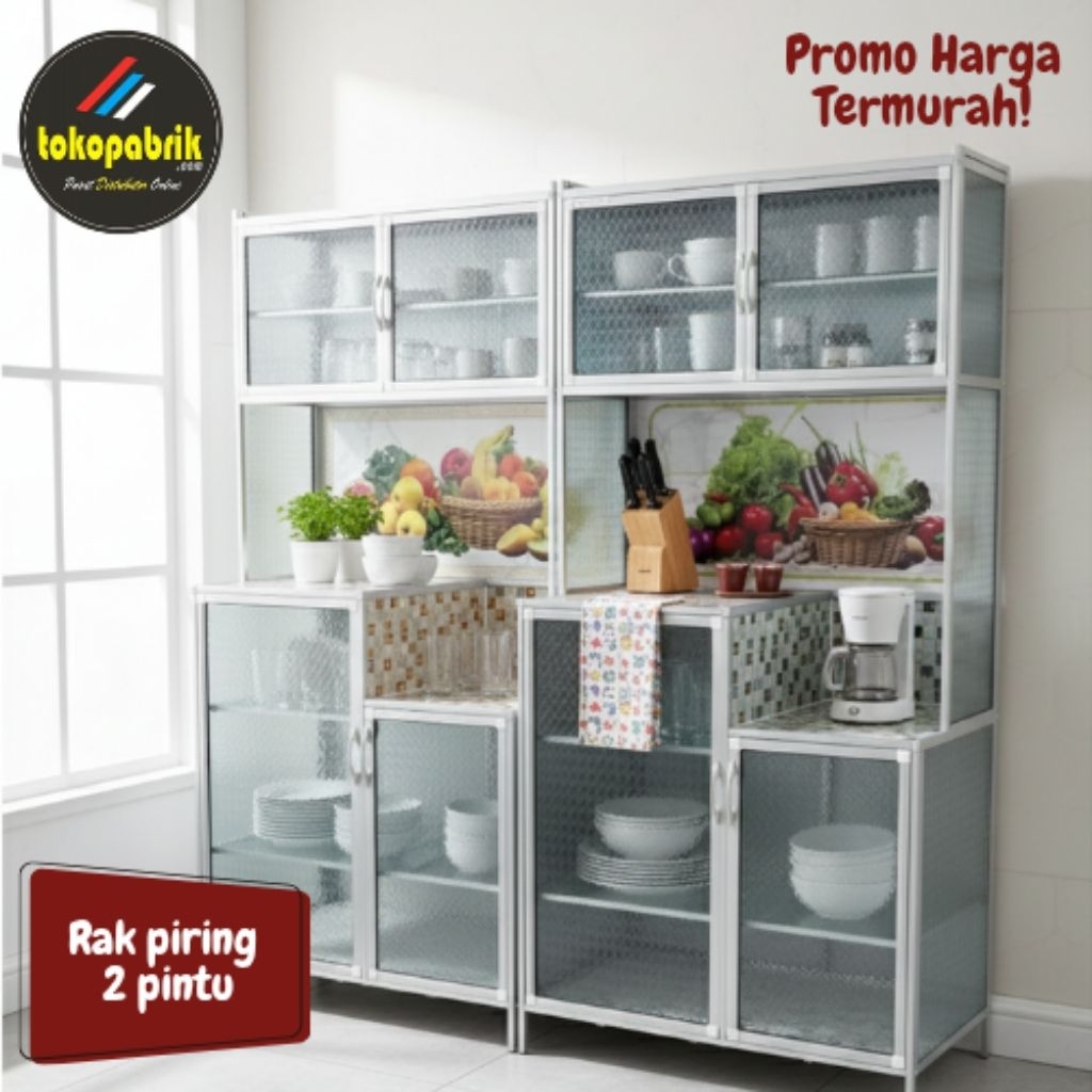 Rak Piring 2 Pintu Alumunium / Lemari Dapur Kaca Keramik Murah Bandung Jakarta