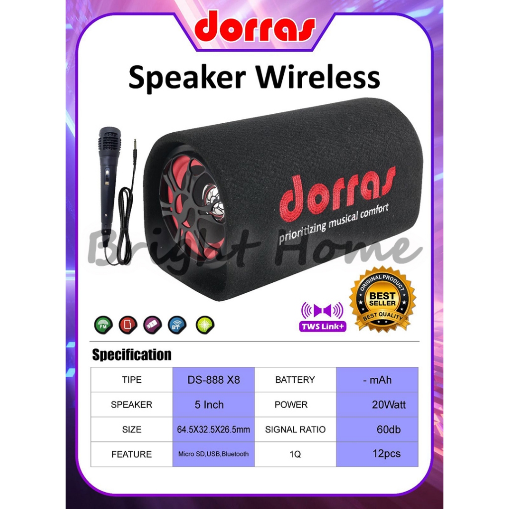 DORRAS DS 888 X8 Speaker 5 Inch Box Subwoofer Audio Mobil 20 Watt Mikrofon Kabel Gratis