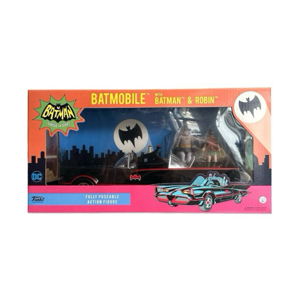 Funko DC Heroes 1966 Batmobile Vehicle with Batman and Robin Action Figure Mainan