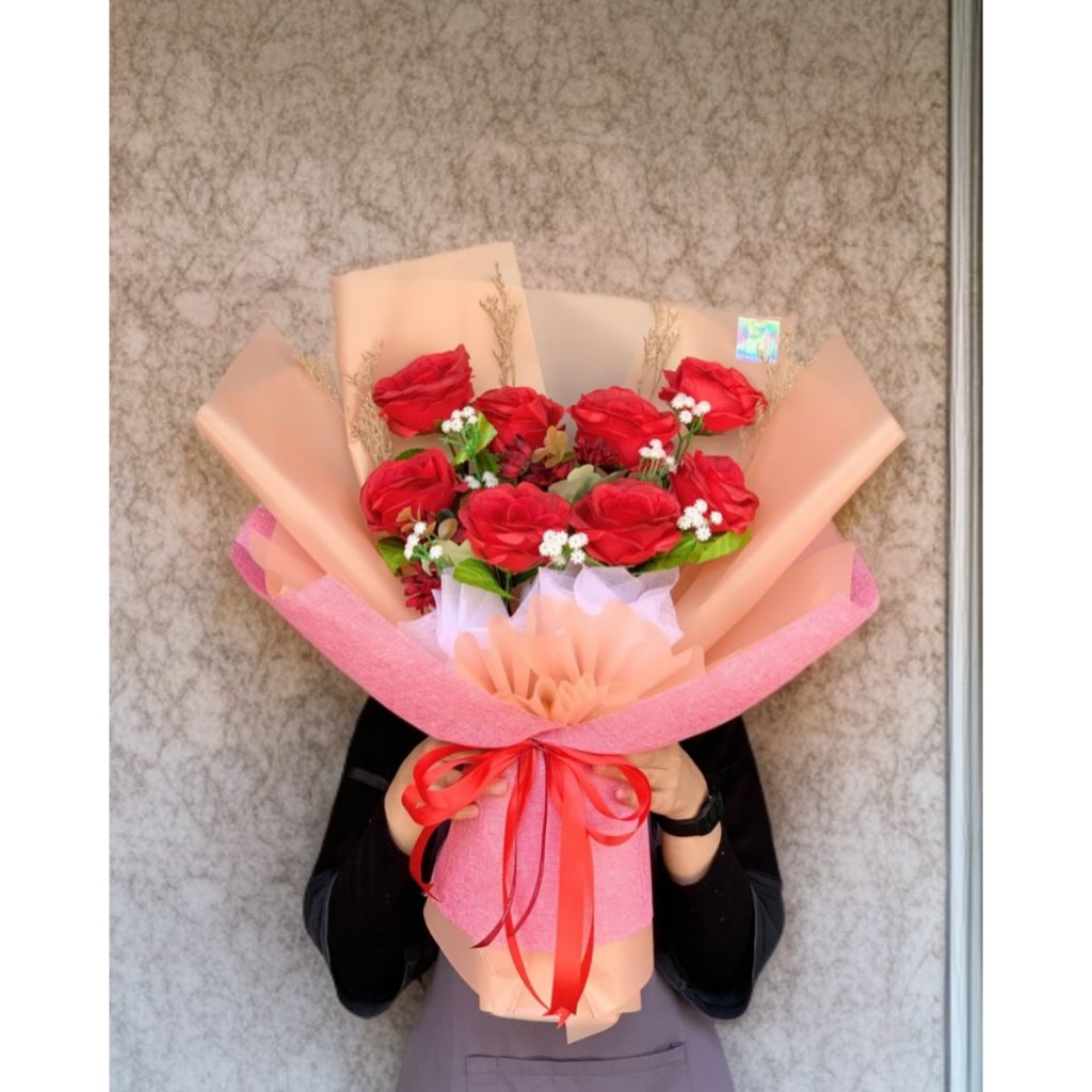 Buket Bunga Artificial/ Buket Mawar / Buket Murah/ Buket Bunga Palsu/ Buket Graduation Valentine SL 