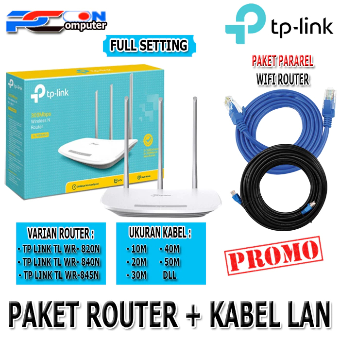 Paket Pararel Wifi Internet Tp-Link Router 820/840 Plus Kabel LAN 1,5M/3M/5M/10/15 Meter