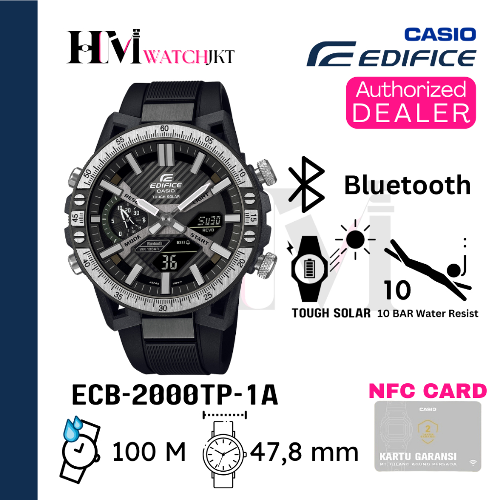 CASIO EDIFICE ECB-2000TP-1ADF Jam Tangan Pria Original Analog-Digital Antiair ECB-2000TP-1A ECB-2000