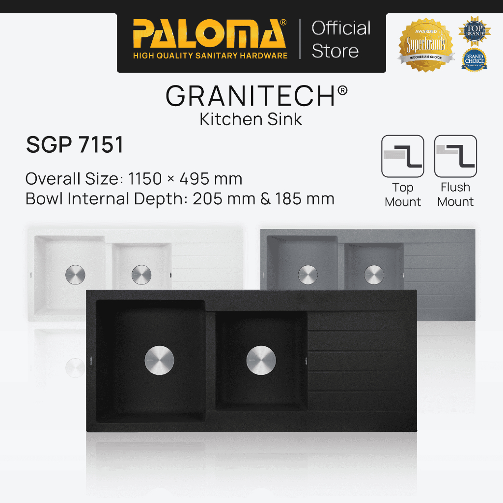 PALOMA SGP 7151 Kitchen Sink Bak Cuci Piring Dapur Granitech 2 Bowl Topmount Flushmount Granit Tech 