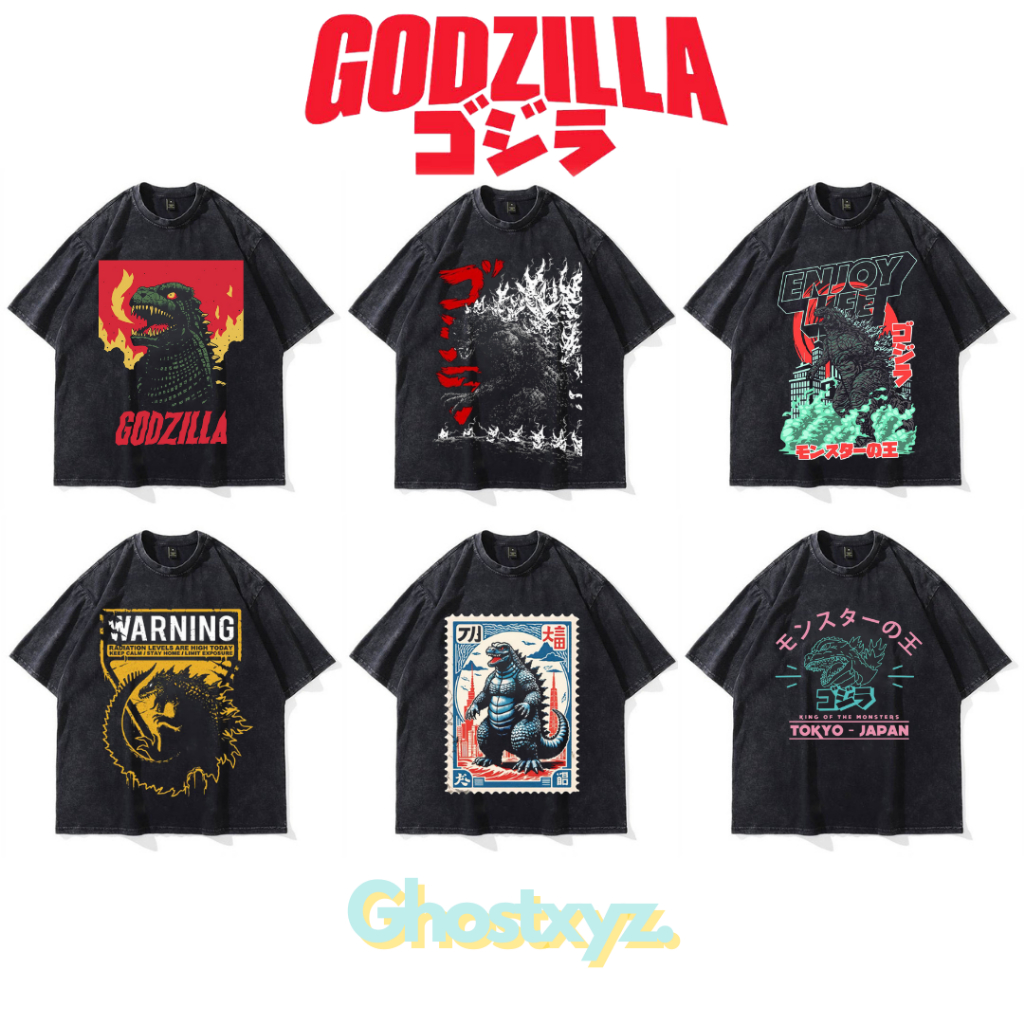 Ghostxyz T-Shirt Godzilla Wash Oversize Vintage Tee Baju Kaos