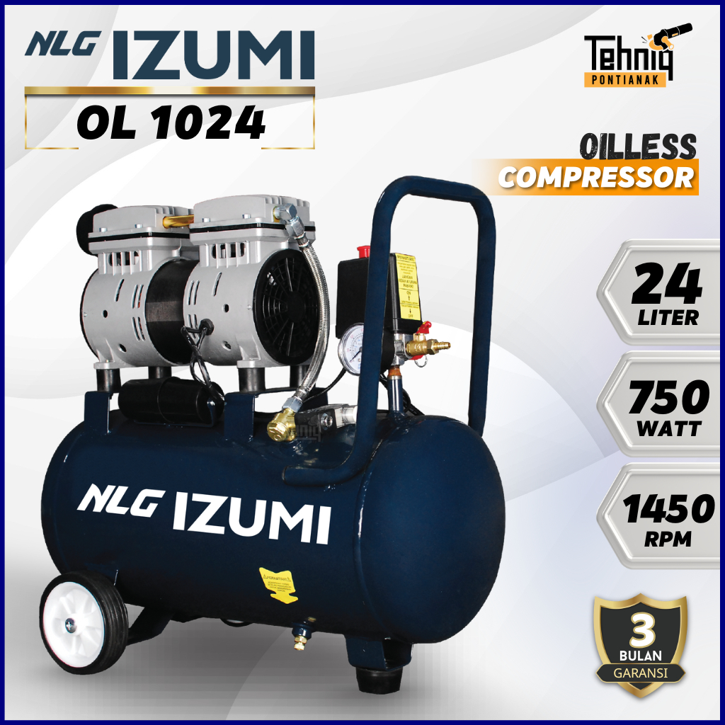 Kompresor Angin IZUMI OL10-24 Tanpa Oli 1 HP 24 Liter Kompresor Listrik /  IZUMI OL10-24 Oil Less Co
