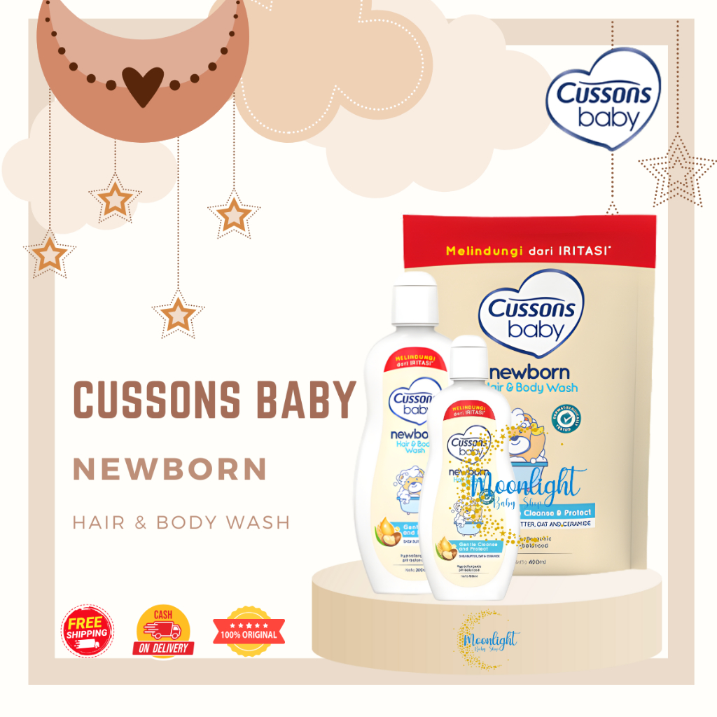 Cussons Baby Newborn Hair & Body Wash Pouch 400ml /Botol 200ml/100ml - Sabun Mandi Shampoo 2in1 Bayi