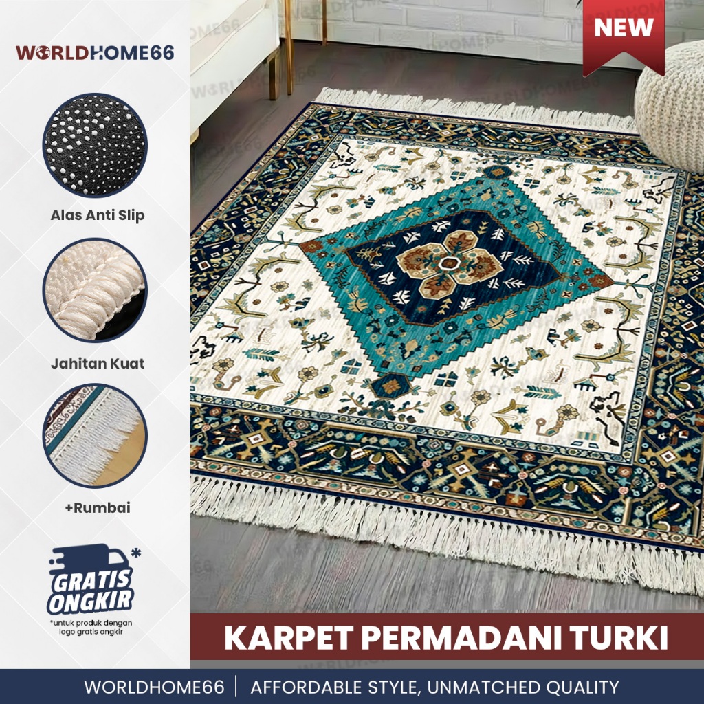 Worldhome Karpet Permadani Turki Karpet Rumbai Karpet Ruang Tamu Anti Slip Ukuran 195x140cm