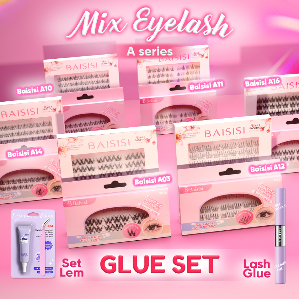 BAISISI A SERIES Bulu Mata Palsu Satuan Individual Series Eyelash Extension dengan Lem Mudah dipakai
