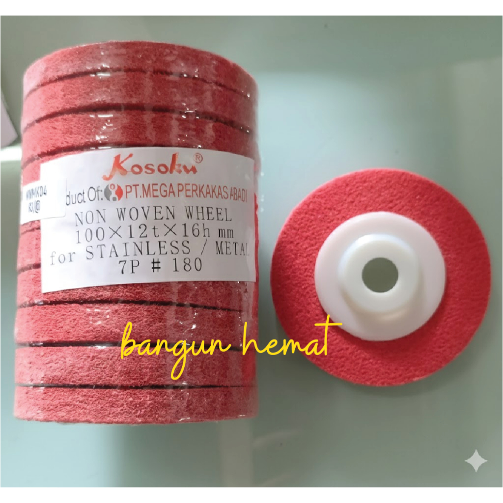 KOSOKU Batu Poles Stainless 4" Non Woven Wheel Merah - Mata Gerinda Satin Finish Anti Karat