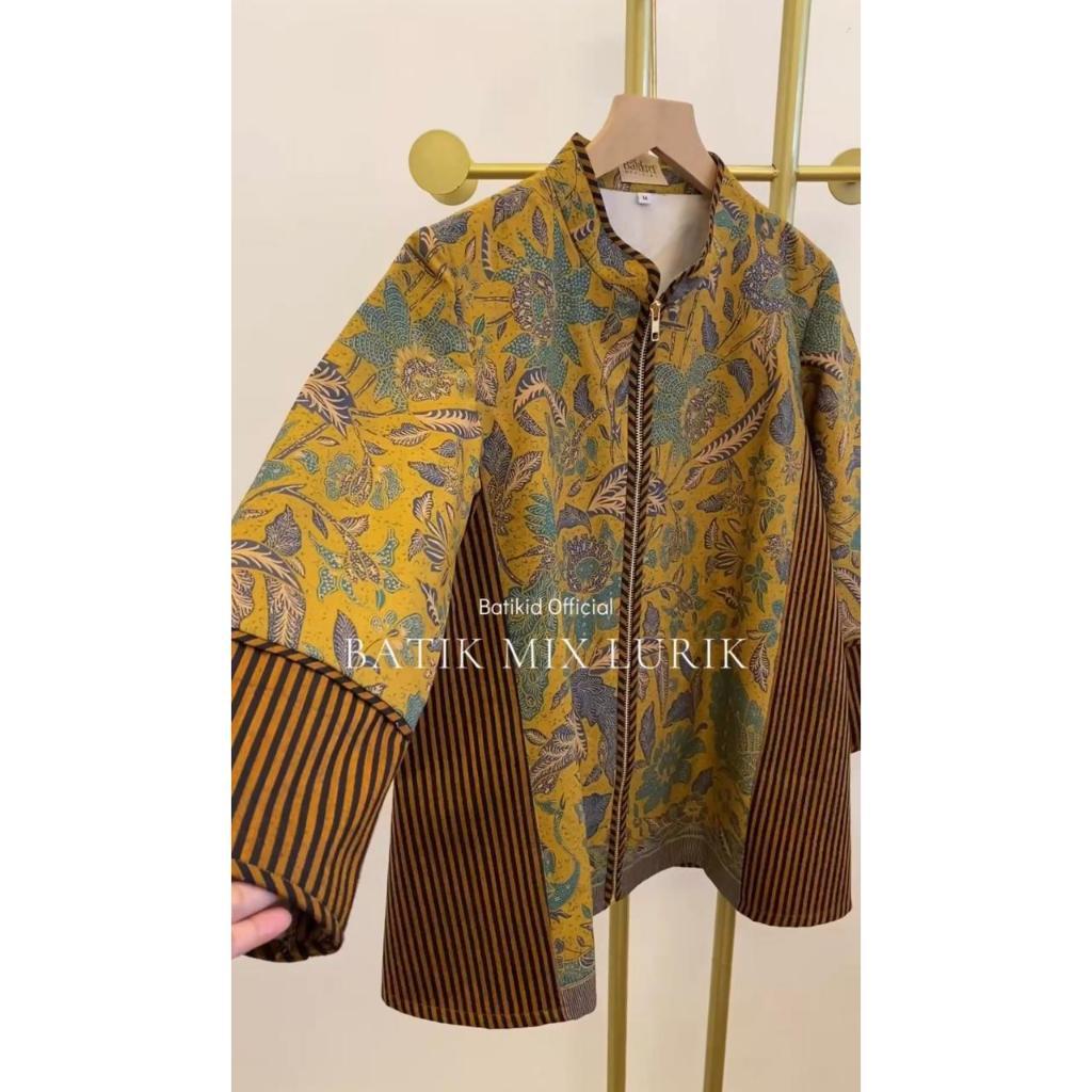 BATIKID OFFICIAL - Blouse Batik Lurik Mix Zipper Wanita - Atasan Wanita Kerja Premium