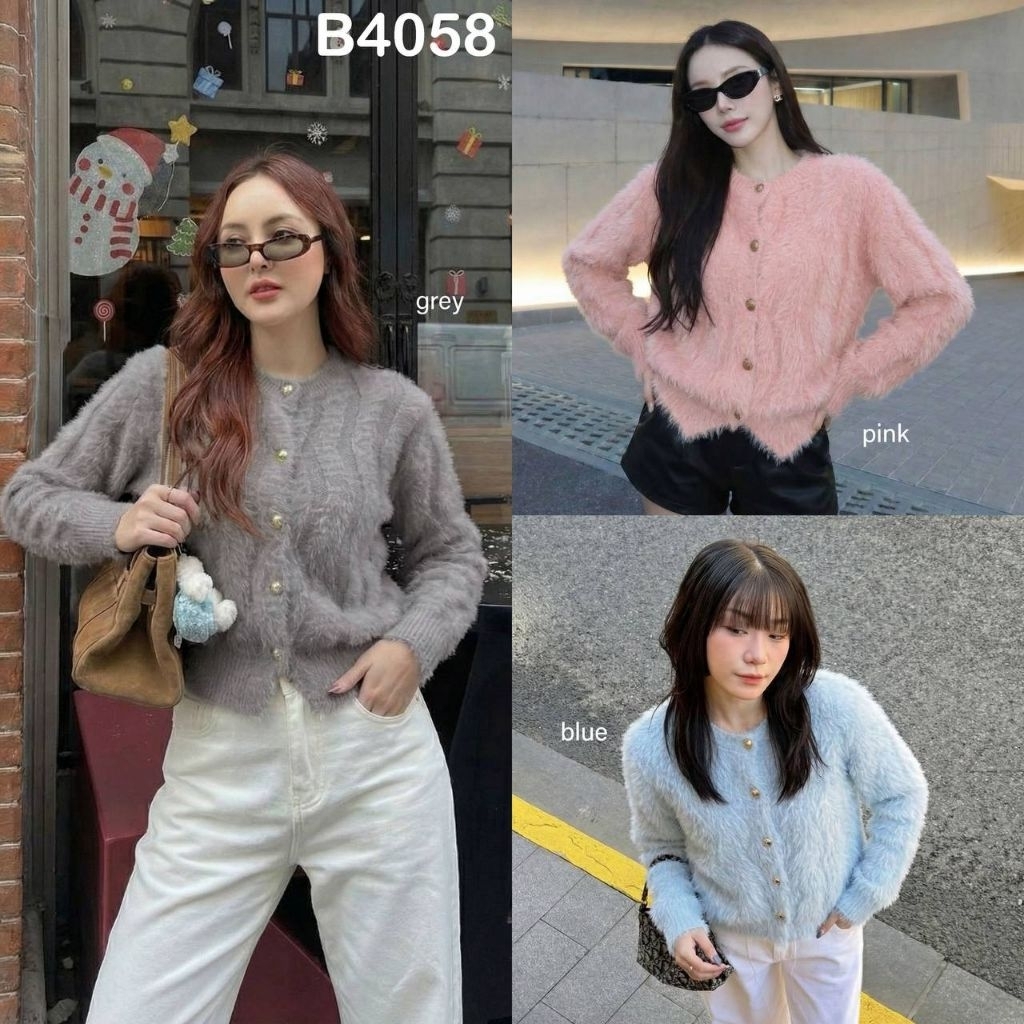 Holiday Furry Zigzag Loose Cardigan / Outer Rajut Bulu Korea Wanita B4058