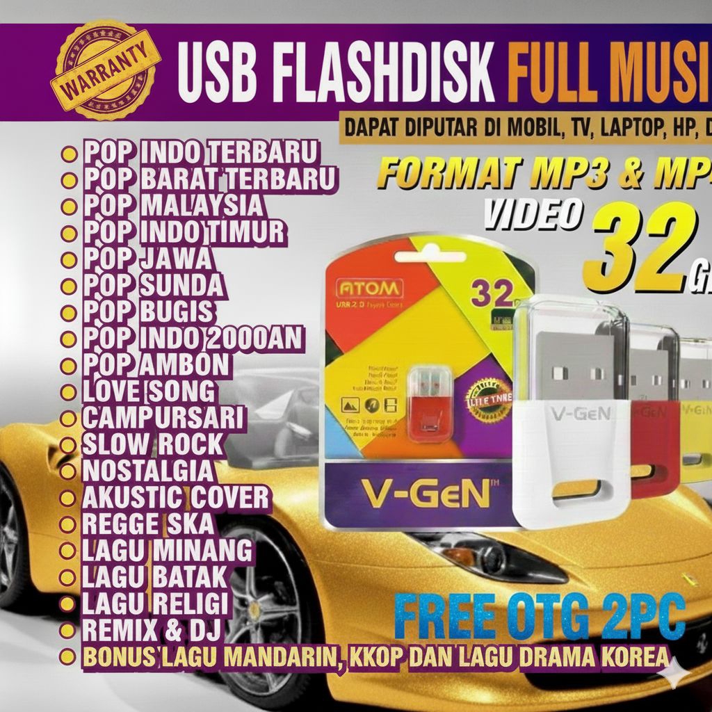 USB FLASHDISK FULL MUSIK ALL GENRE ANAK RANTAU V-GEN 32GB FULL ( 4750 File / lagu) MP3 MP4 PAKET KOM