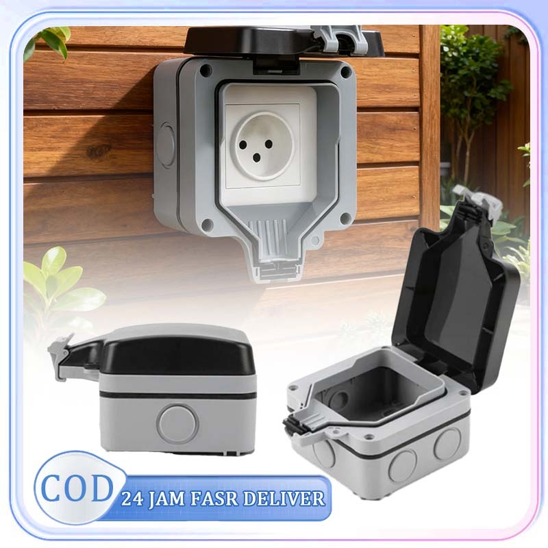 Stop Kontak Anti Air Outdoor Colokan Listrik Outdoor Waterproof Stop Kontak 1 Lubang Double Ip66 Wat