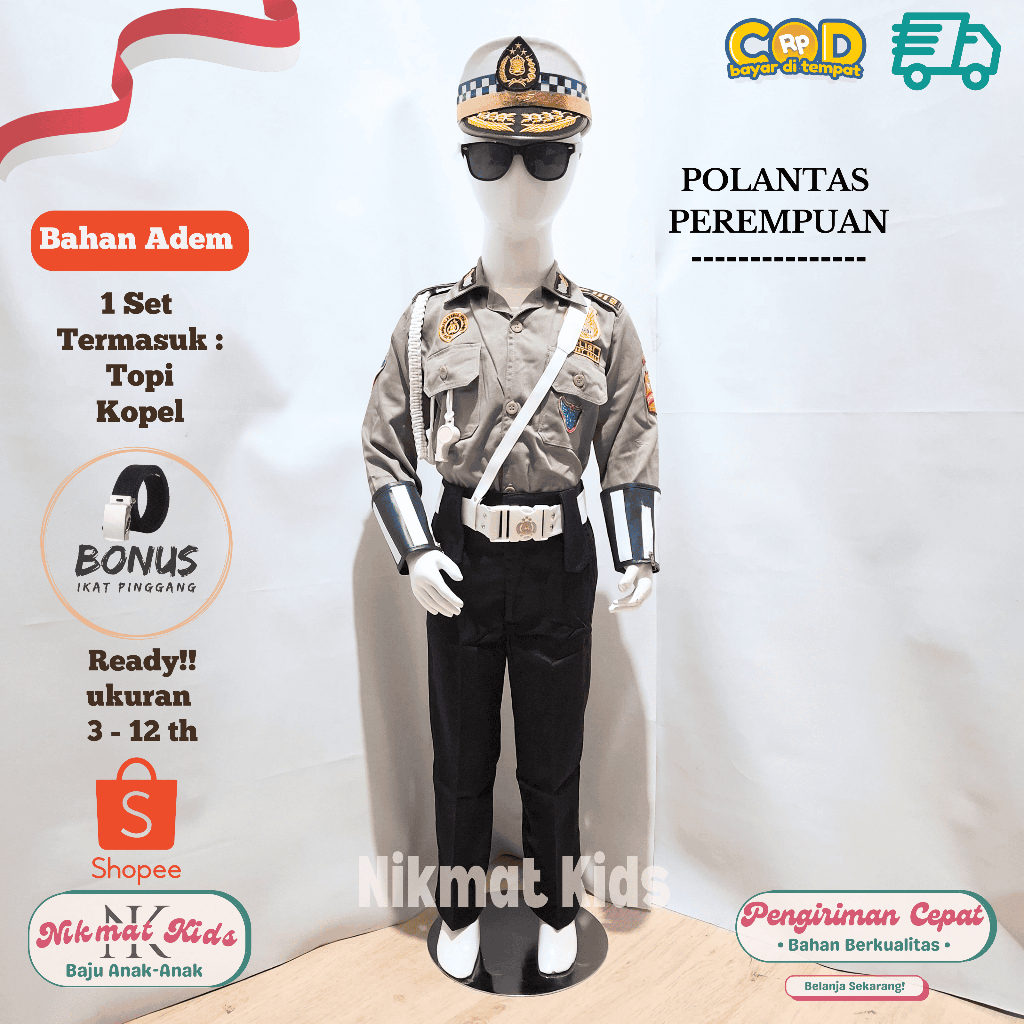Baju polisi anak perempuan baju polantas anak seragam polisi perempuan anak kostum polisi tk paud