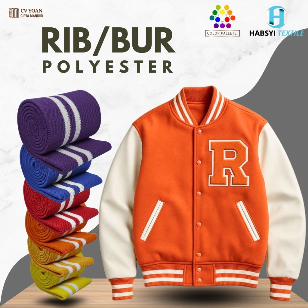 Bahan Kain Rib/Bur Polyester 1x1 Jaket Varsity, Bomber, Riding, Ourdoor Fashion Casual