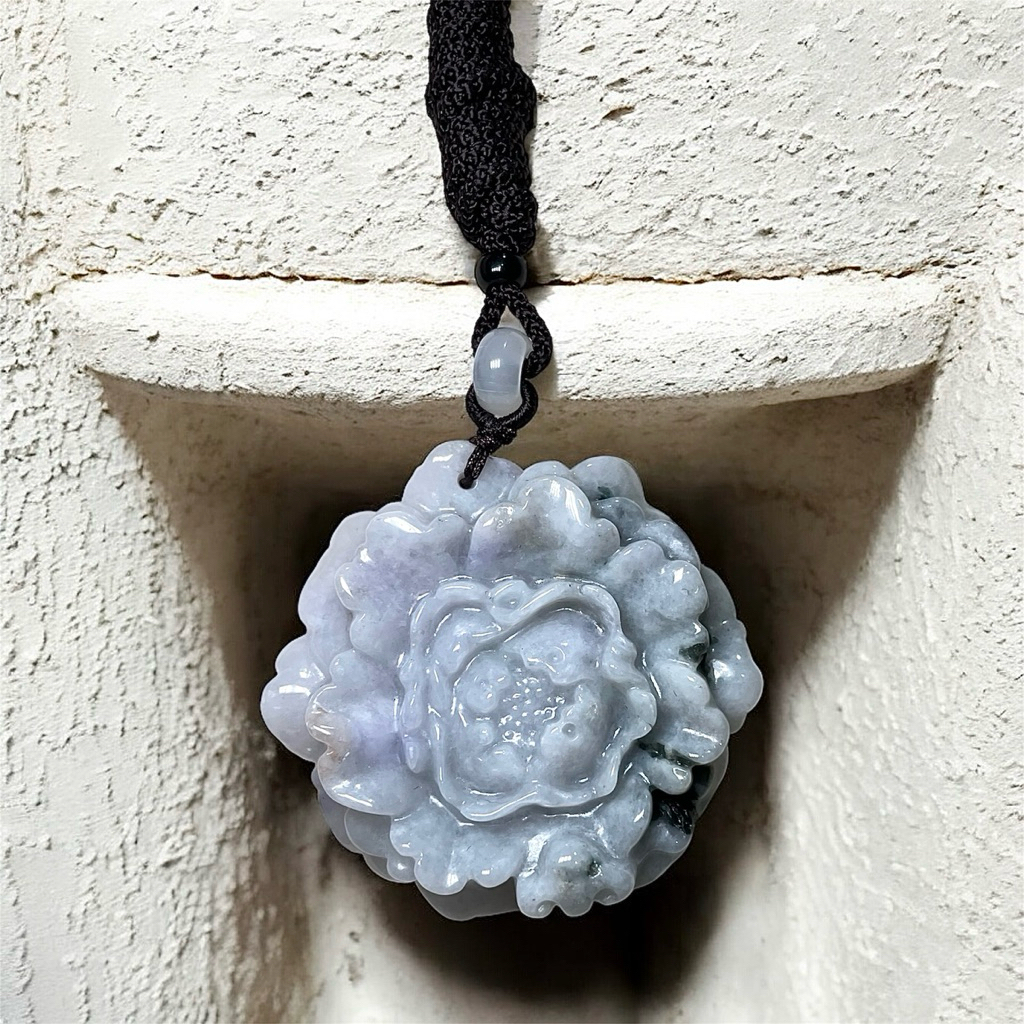 [Certified] - Lavender Peony Jade Pendant Type A Liontin Giok Burma