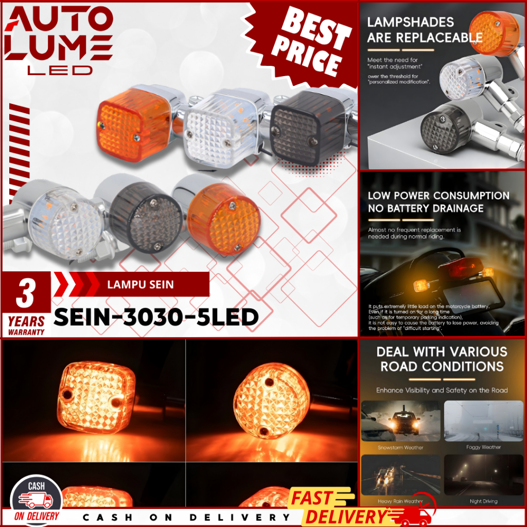 AUTOLUME LAMPU SEIN MOTOR MOBIL UNIVERSAL CB BESI PALU KOTAK BULAT DIAMOND RITING CV RETENG GL MEGAP