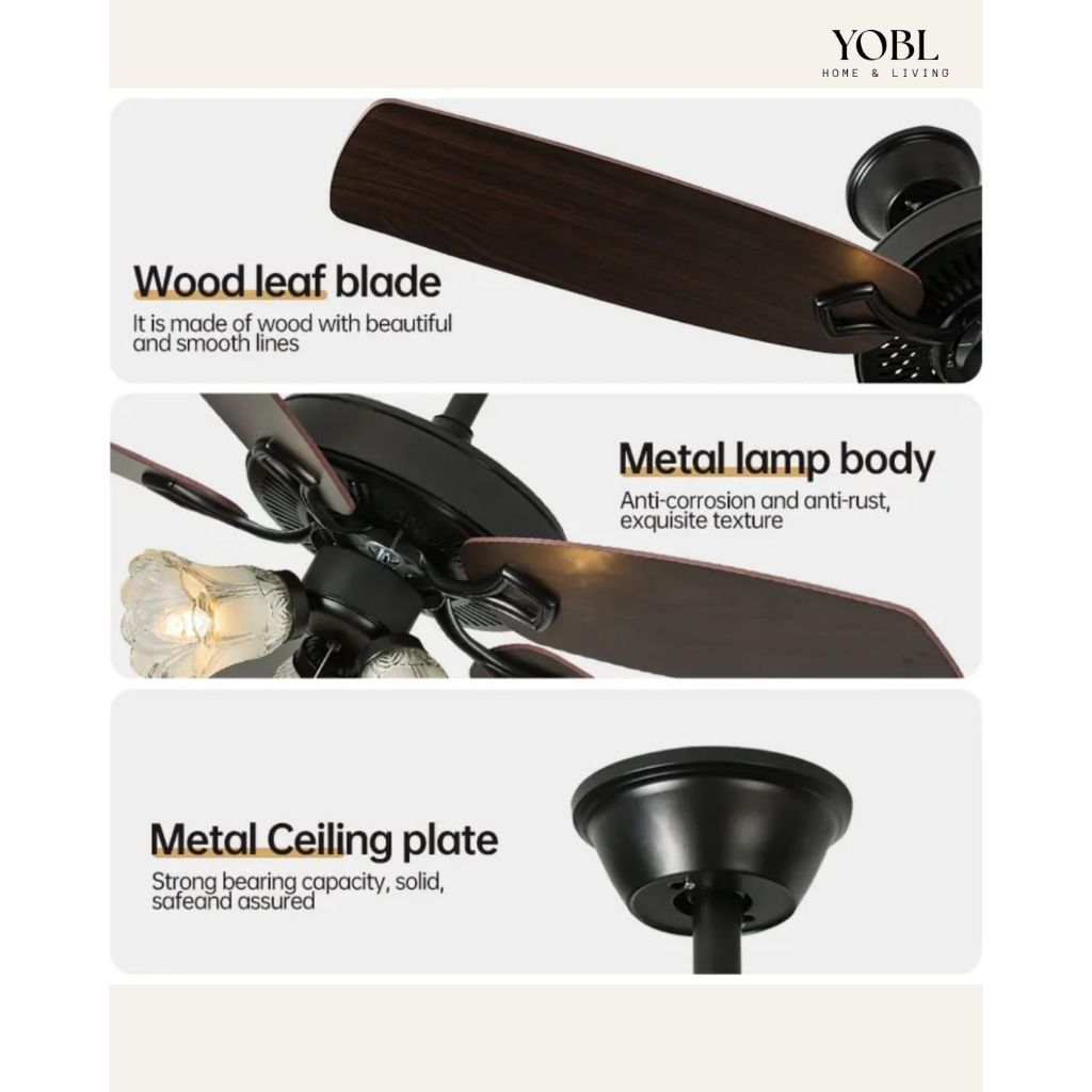YOBL kipas lampu pakis ceiling fan and lamp