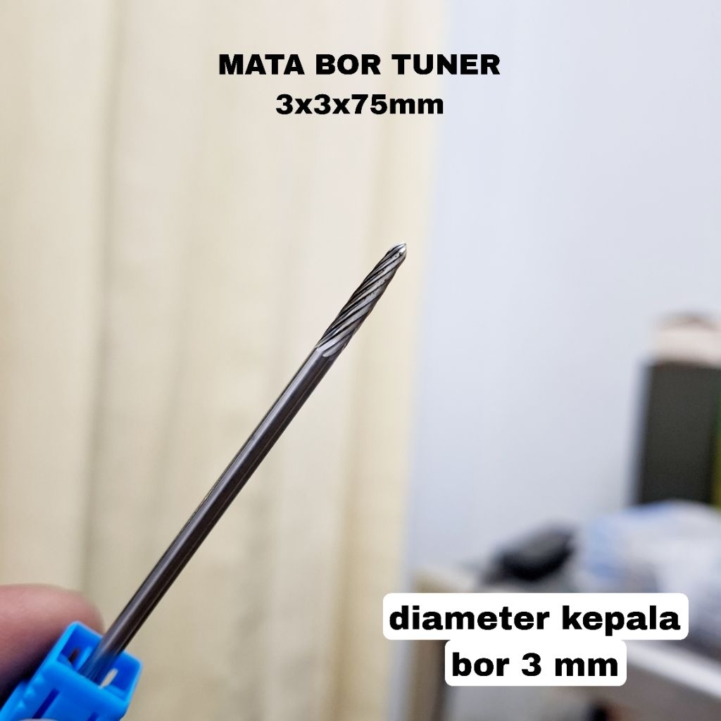 1 biji mata bor tuner keras 3x3x75mm kerok searah
