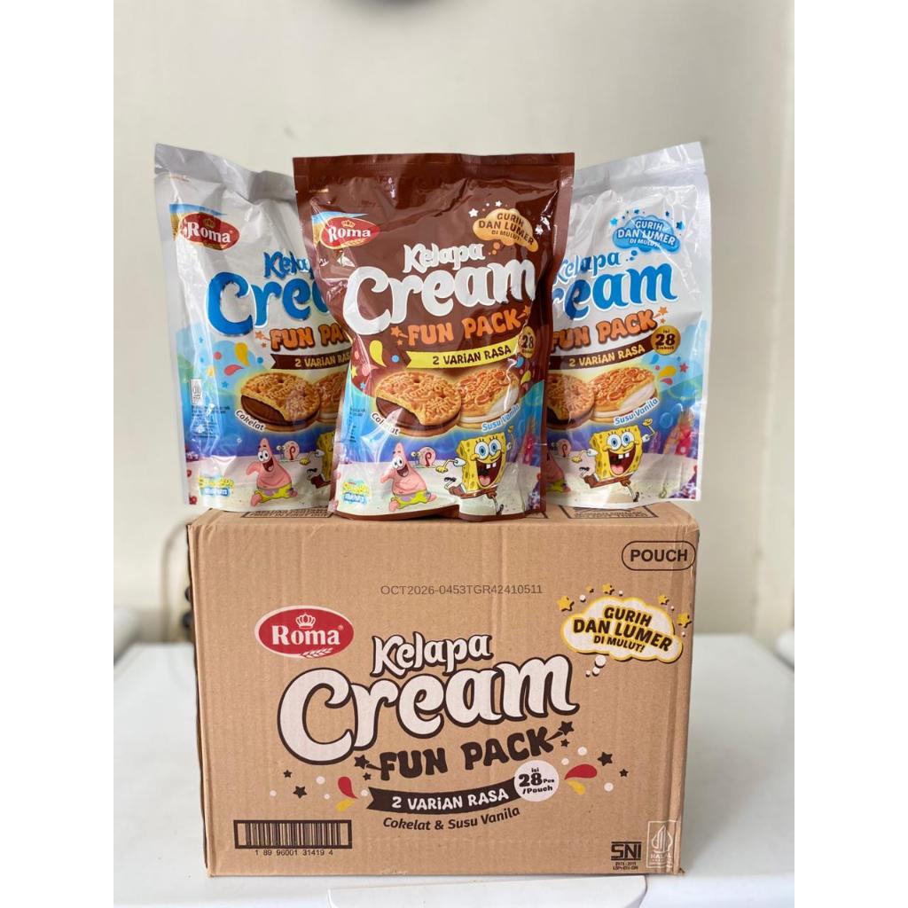Roma Kelapa Cream Fun Pack Pouch 278g Isi 28 Biskuit 2 Varian Rasa Coklat & Susu Vanilla