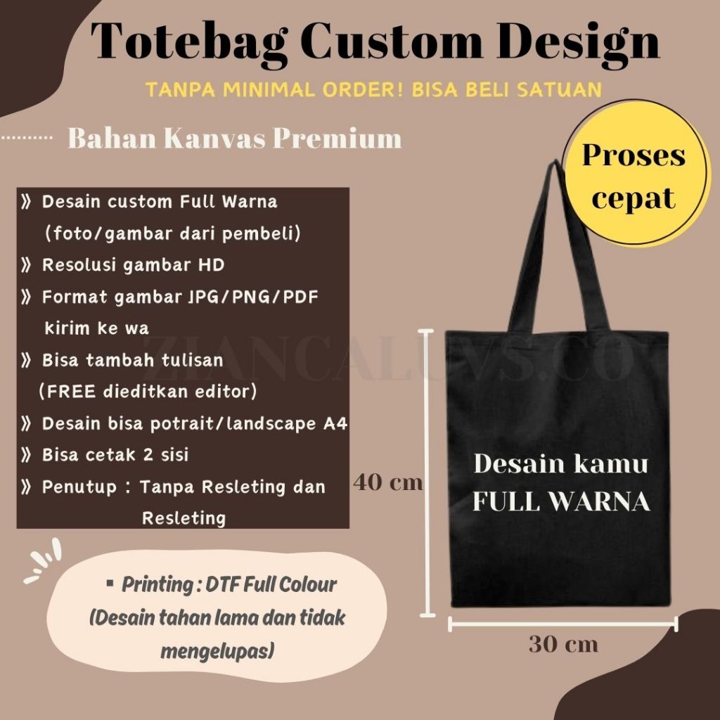 Totebag Custom Kanvas Hitam (30×40 cm)