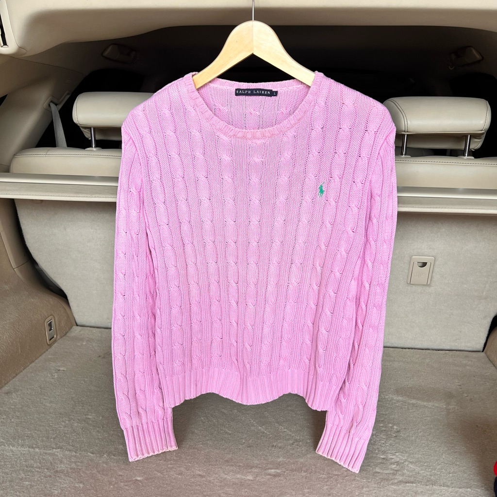 Sweater Ralph Lauren Cableknit Rajut Full Kepang Pink