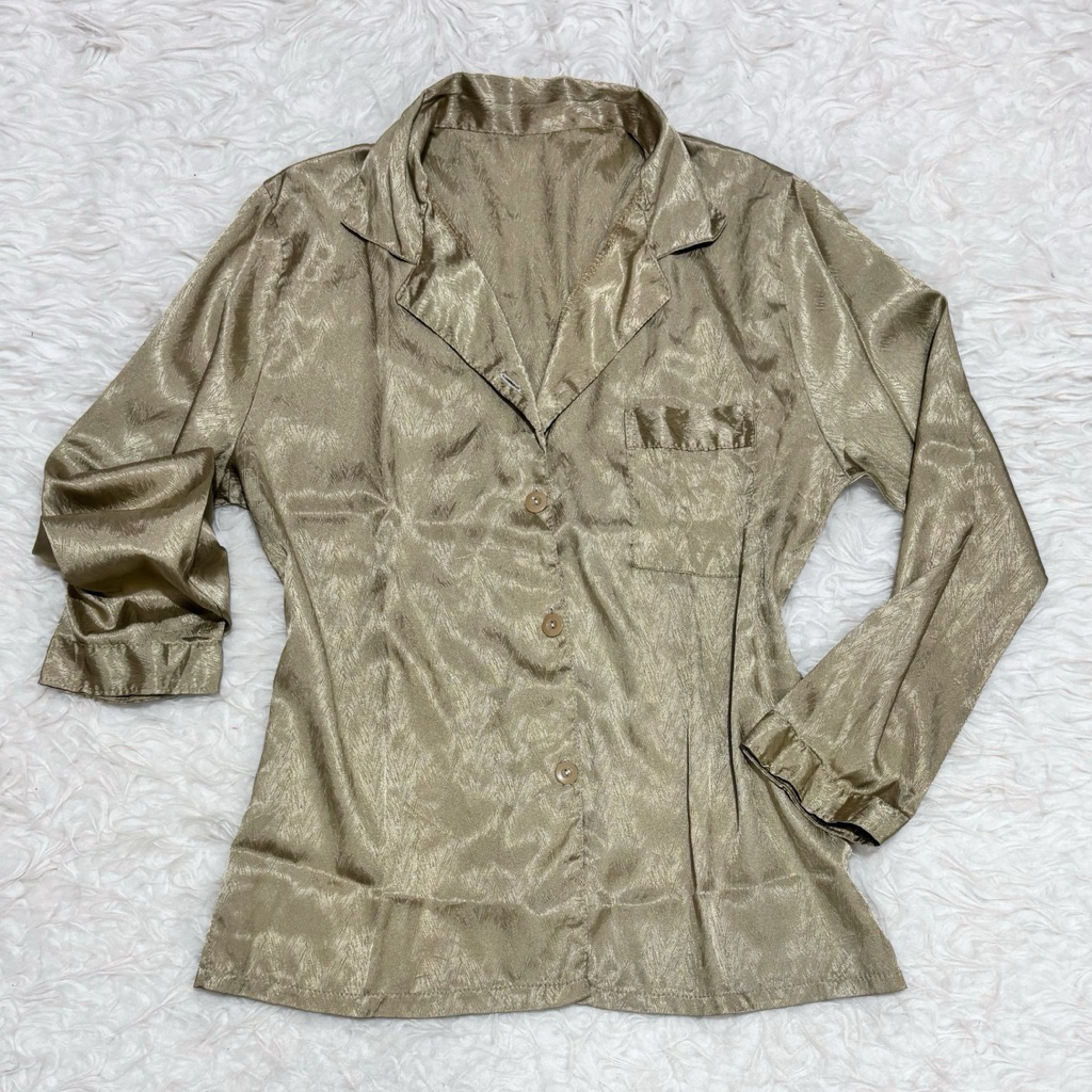 Blouse Satin Silk Sage Gold Blouse