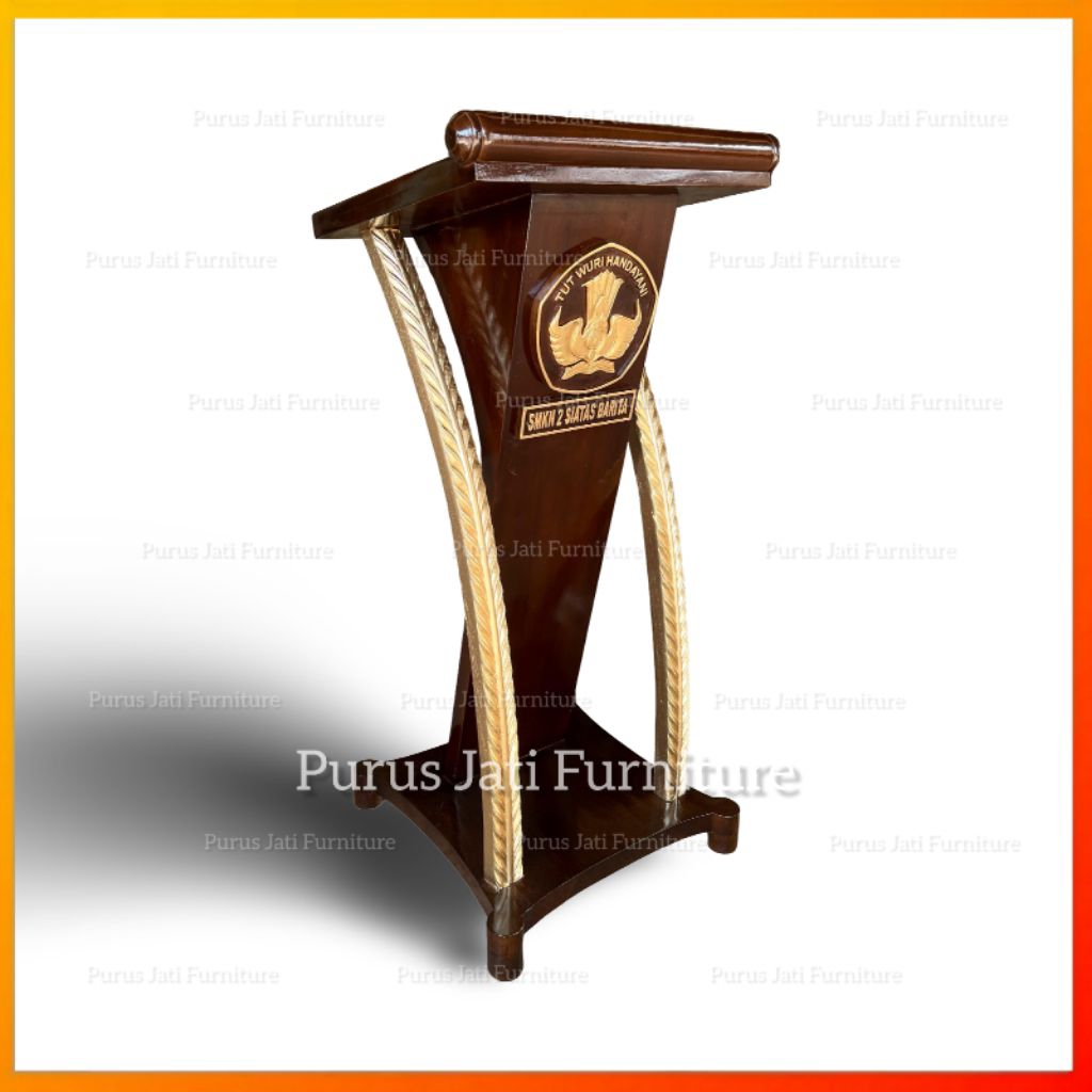 Meja Podium Pidato Model Mimbar Minimalis Lengkung Kekinian Bahan Kayu Jati Solid Berlualitas Untuk 