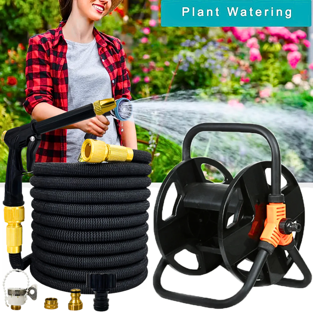 MALL PIGEN Semprotan Air Selang Fleksibel Spray Gun 15 Meter + Tempat Gulungan Selang Air