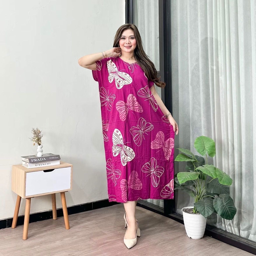 Daster Lowo Kupu Kupu Jumbo Bahan Rayon Adem Busui Friendly