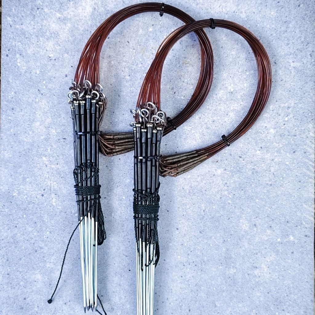 Jerat tarung ayam hutan senar warna coklat 1ikat isi 25 tiang 25 mata racik model tancap