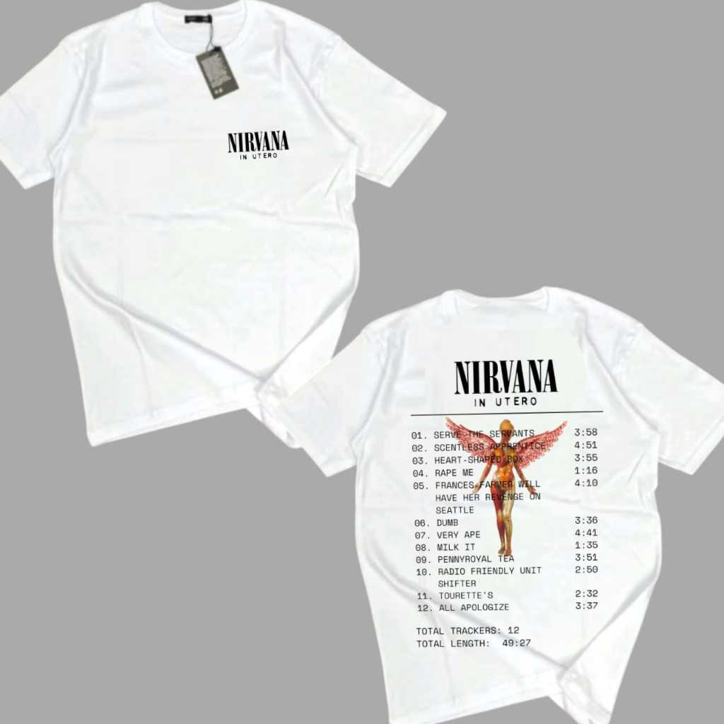 Kaos Nirvana Vintage Putih 100% Katun Combad 24s | Kaos Band Nirvana | Baju Nirvana | Kaos Band Meta