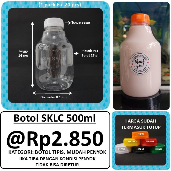 Botol SKLC 500ml / botol plastik 250ml / botol unik (isi 20 pcs)