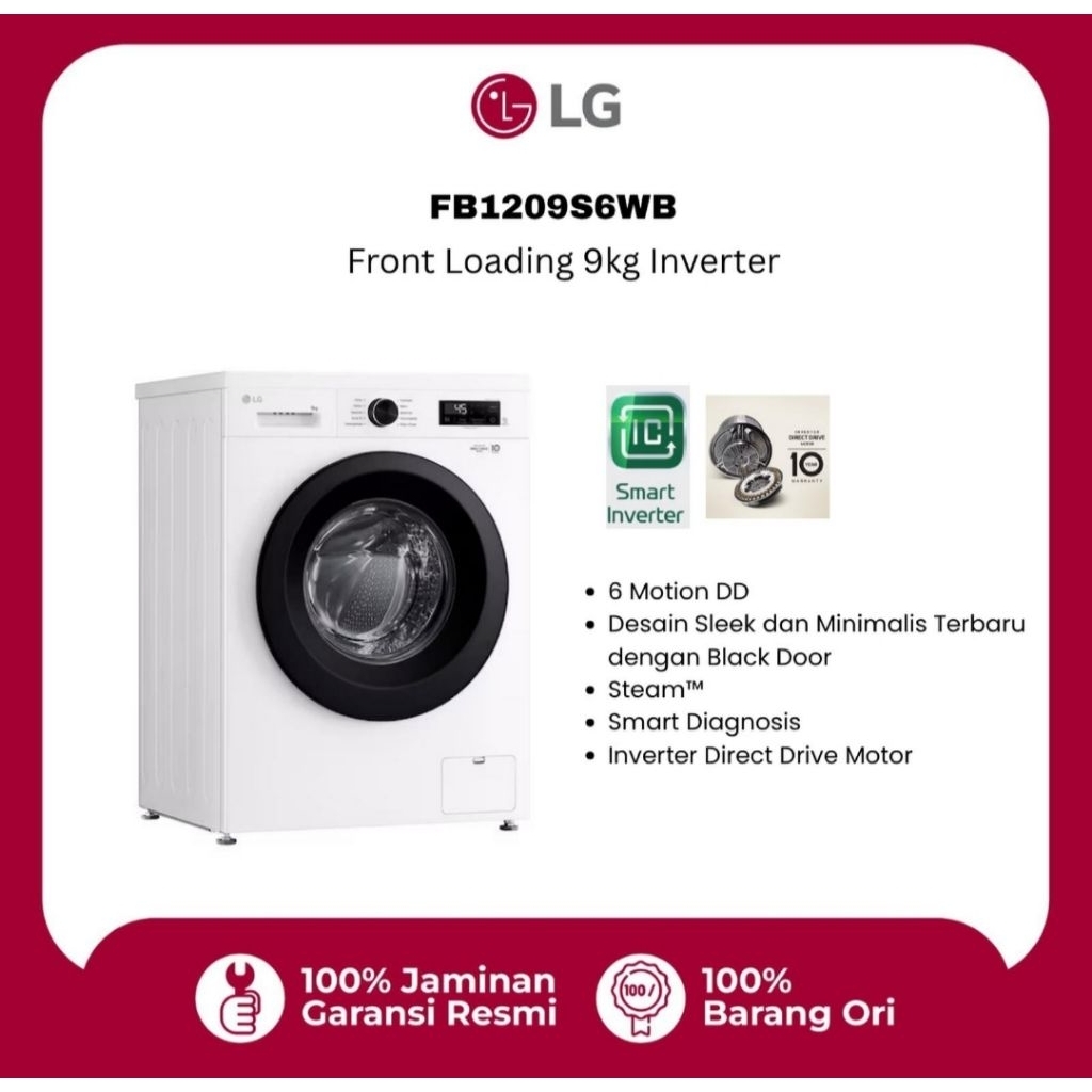 MESIN CUCI LG 9KG FRONT LOADING FB-1209S6WB INVERTER FRONT LOADING
