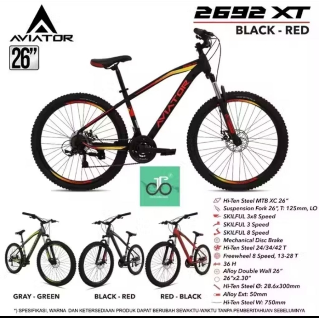 Sepeda dewasa gunung MTB 26 inch Aviator 2692 XT Model Terbaru INSTANT GOSEND BANDUNG
