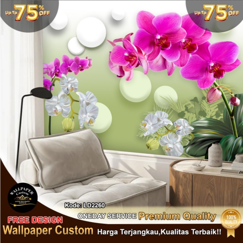 Wallpaper Custom 3D Bunga Anggrek | Wallpaper Ruang Tamu