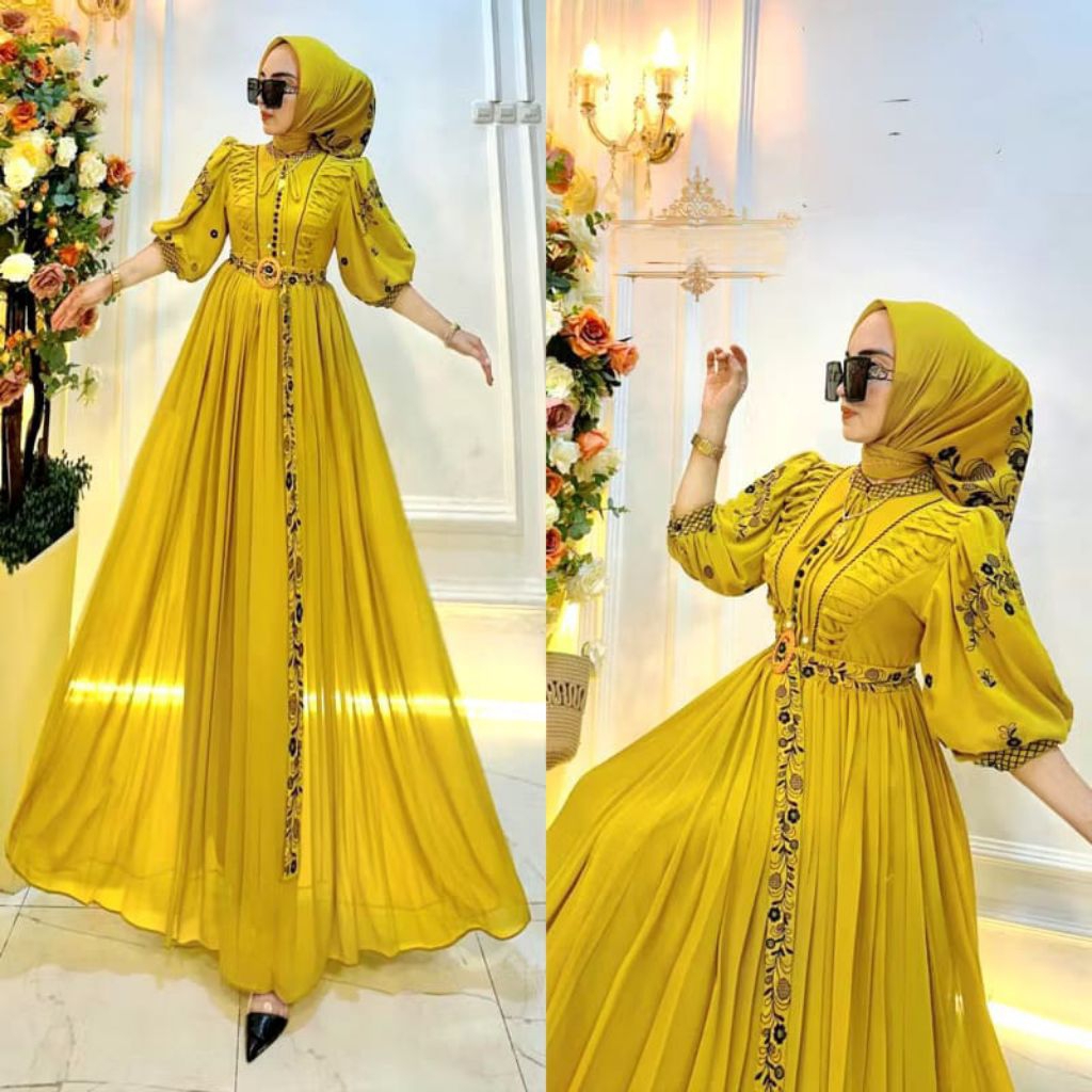 Gamis Wanita Trend Kekinian Dania Dres Mat CerutyAplikasi Bordir OTD Gaun Pesta Mewah Terlaris Jumbo