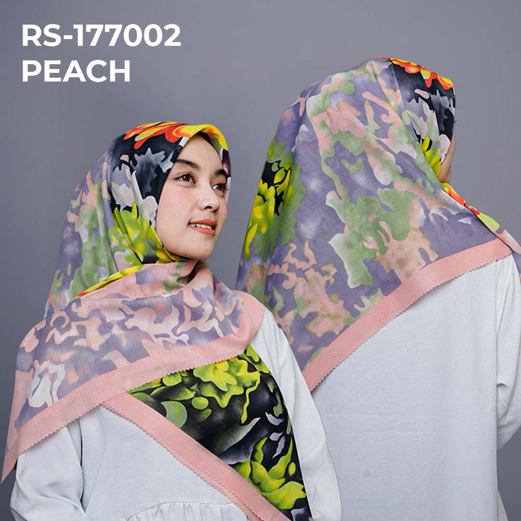 RS-177002 PEACH Hijab Jilbab Dennay Scarves Voal Motif Segi Empat Basic Laser Cut
