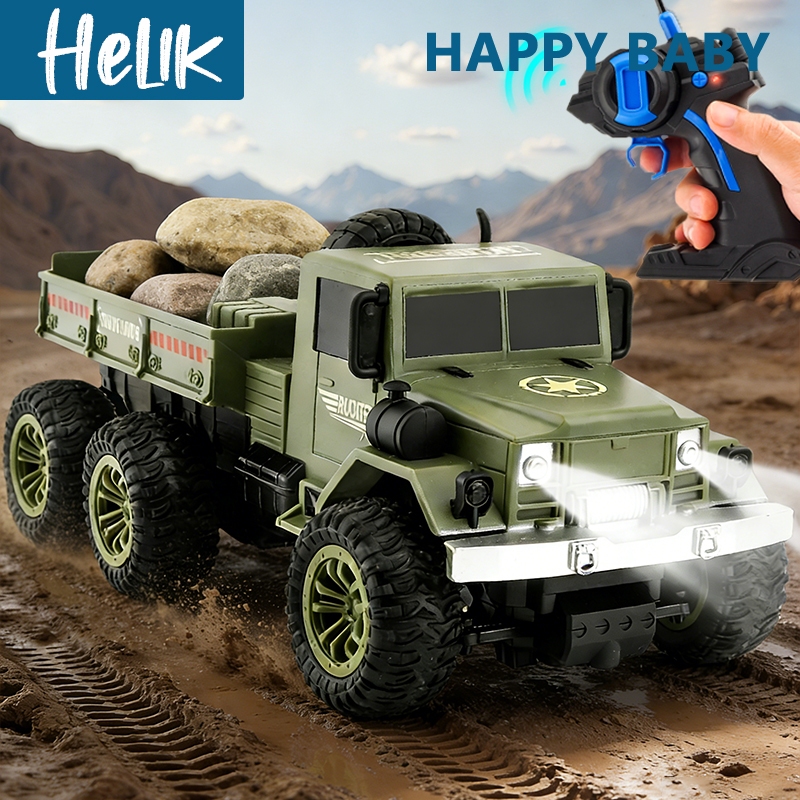Mobil Truk Kargo Militer Remote Control dengan Lampu 4WD RC Mobil Monster Roda 6