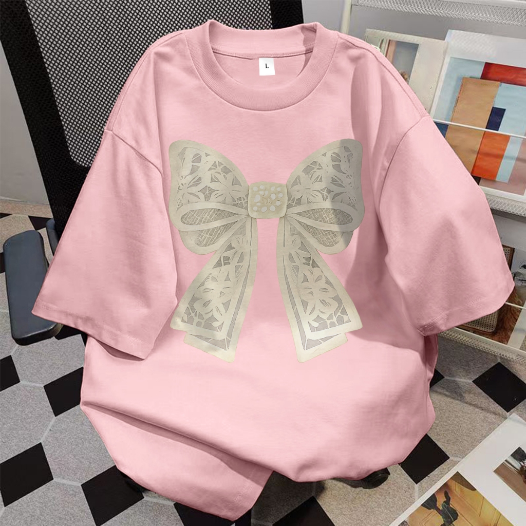 Kaos oversize wanita korean style | Kaos Sablon motif "ikatan simpul" | Kaos lengan pendek pink fant