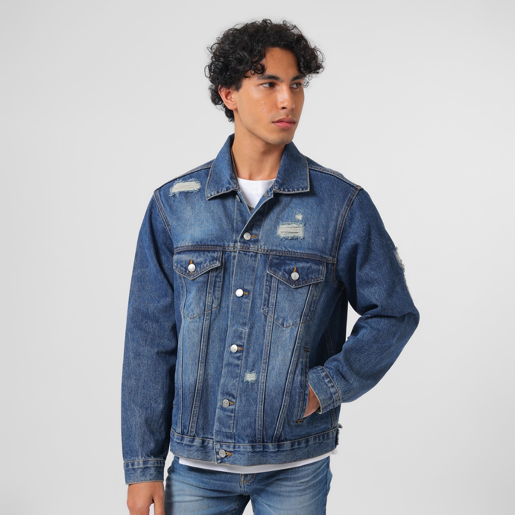 EDWIN JEANS - Jacket Denim Trucker Relaxed Fit Light Blue Distress