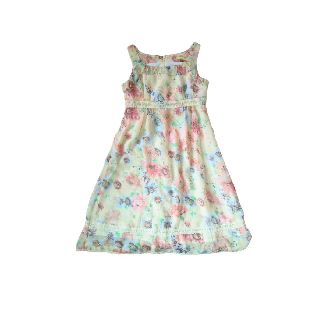 Dress Yellow Floral Sleeveless Vintage Cottagecore Fairycore Summer Cute Aesthetic Overjeans Style R