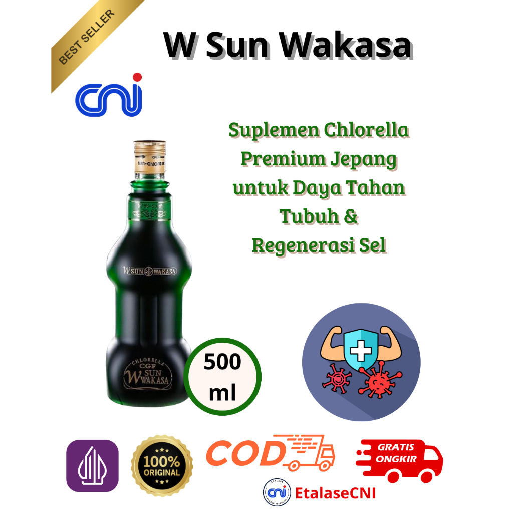 CNI W Sun Wakasa Original Suplemen Chlorella Premium untuk Daya Tahan Tubuh & Regenerasi Sel 500ml